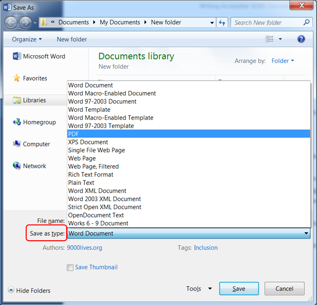 Shows how to save documents in pdf format.