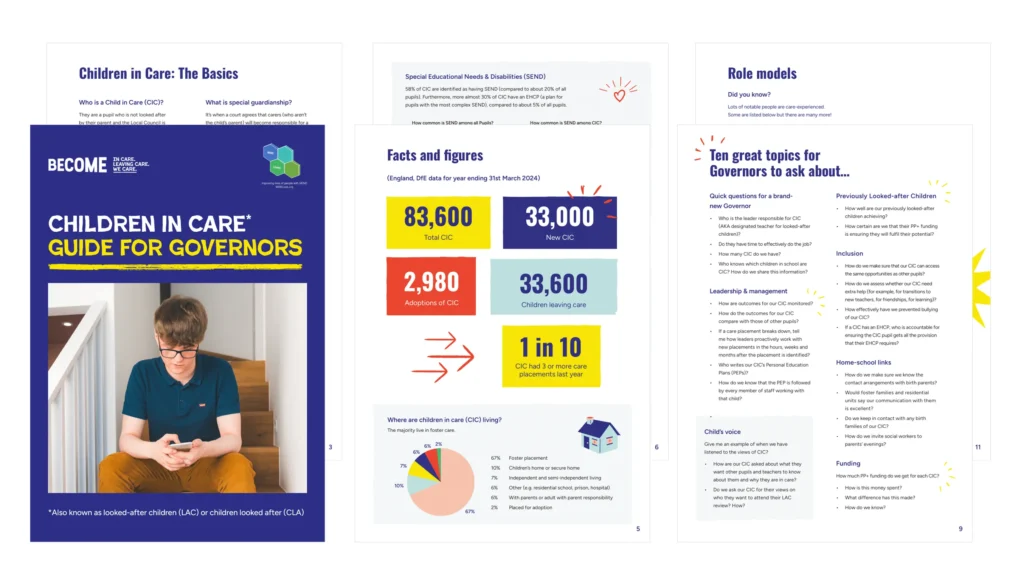 Screenshots of Governors Guide to Children in Care.